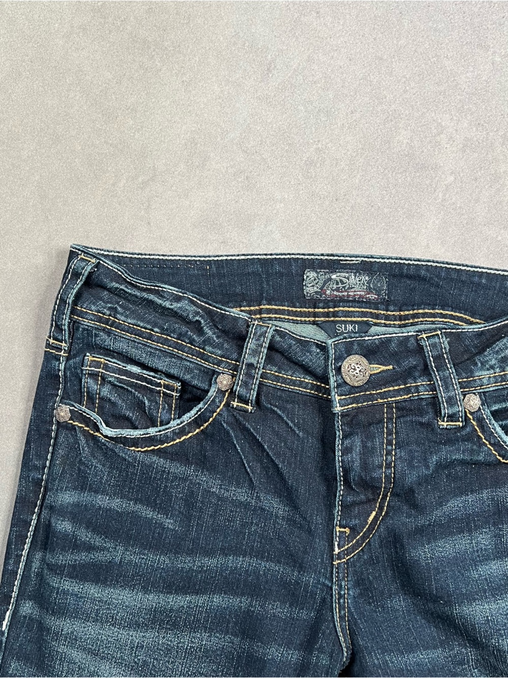Silver Jeans Dark Indigo Flare Jeans with Embroidered Back Pockets - Picture 3 of 5